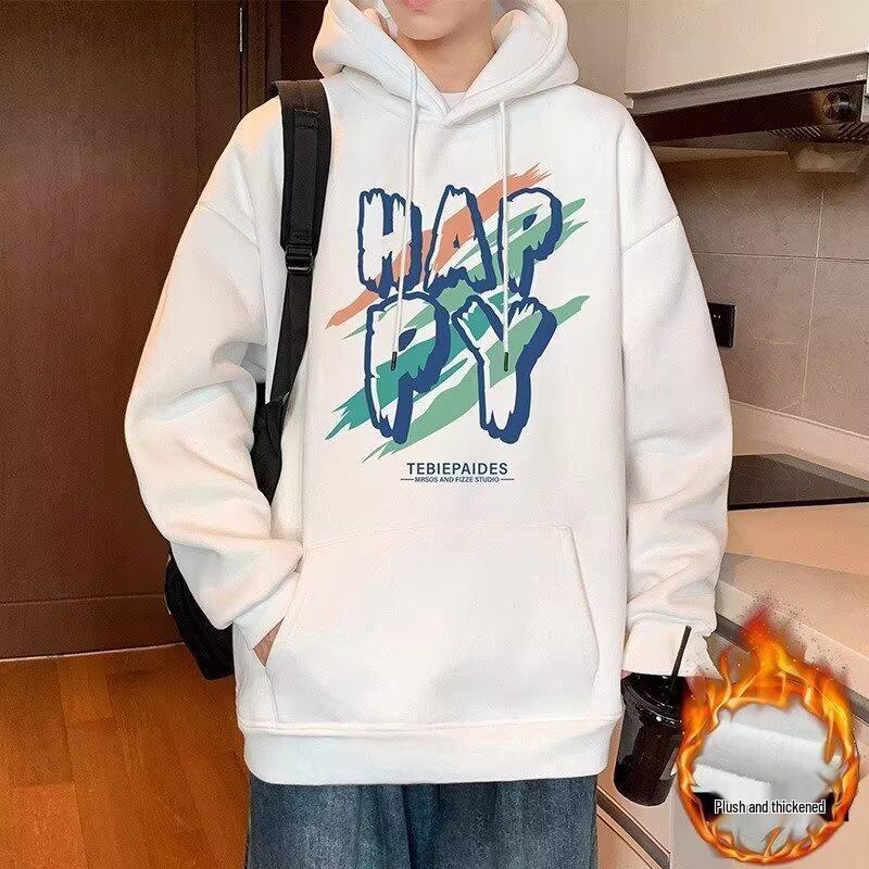 Men s Autumn/Winter Trendy Hong Kong Style Loose Fit Warm Pullover Hoodie XL