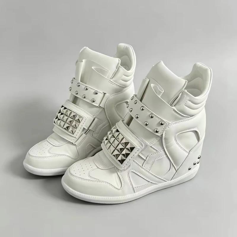 Women's High Hidden Sneakers Height‑Increase Studded Magic Tape Thick Sole Retro Punk Casual Shoes