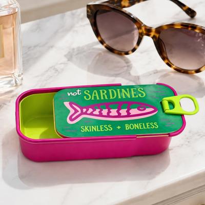 Organizador de Accesorios de Escritorio Caja de Joyería de Sardinas con Particiones de Espina de Pescado, Estuche Compacto Mini Contenedor de Viaje, Almacenamiento de Anillos Pendientes Collares