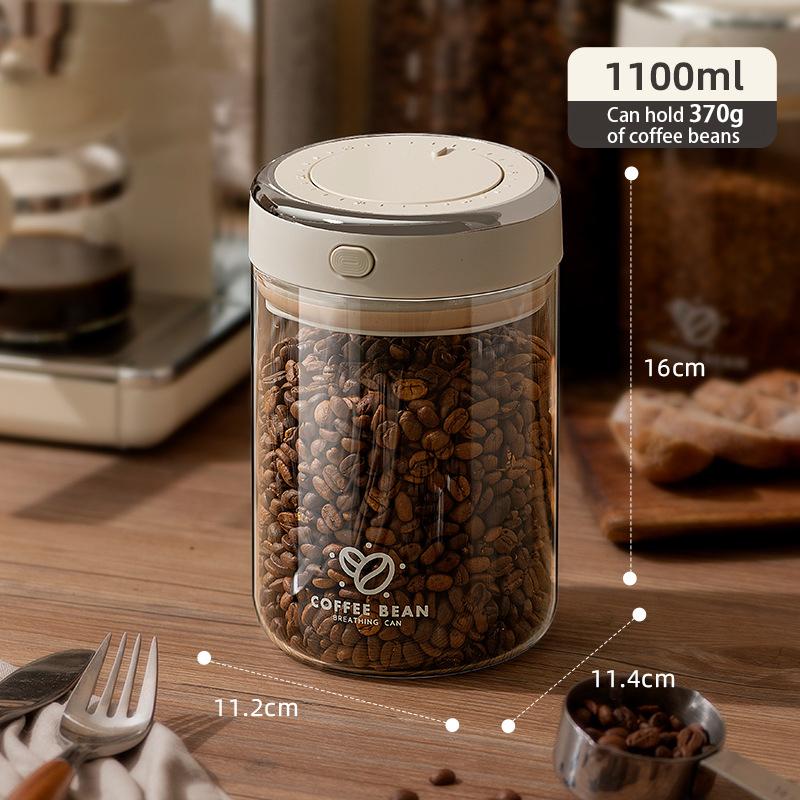 500/1100/1700 Coffee Beans Vacuum Sealed Tank Glass Food Storage Jars with Co2 Valve Household Moisture-Proof Airtight Container