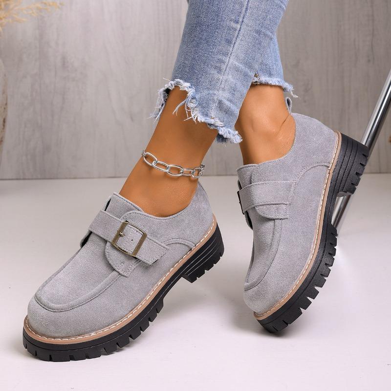 Round Toe Slip-On Loafers for Women – Large-Size Chunky Sole Shallow Opening Shoes, New Autumn/Winter Casual Flat Footwear