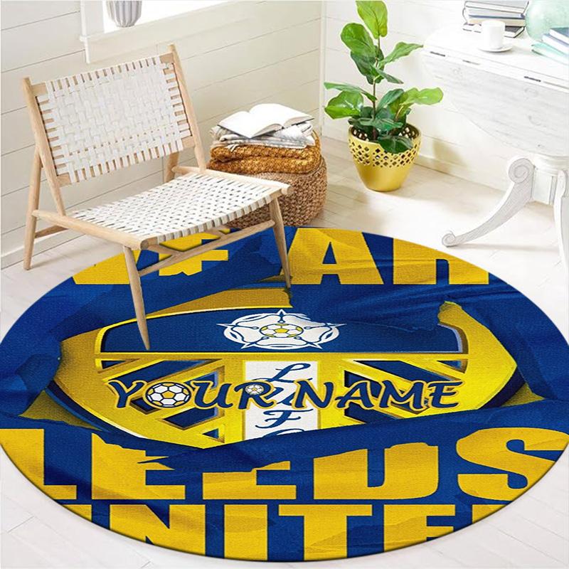 Leeds Crest Custom Name Round Area Rug Carpet Rug For Living Room Bedroom Sofa Playroom Decor Nonslip Floor Mat