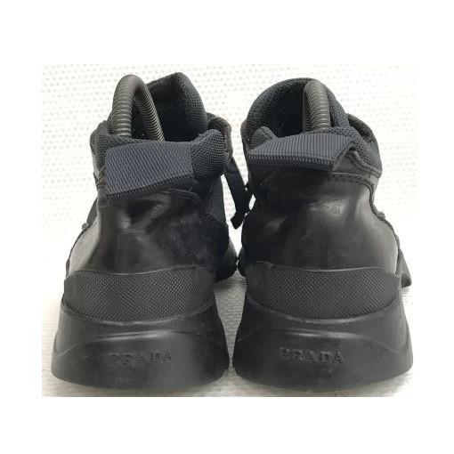 Prada Vibram Sohle Trekkingschuhe High Cut Sneaker Kurze Stiefel Größe 7 25.5 26.0 Schwarz(GEBRAUCHT)