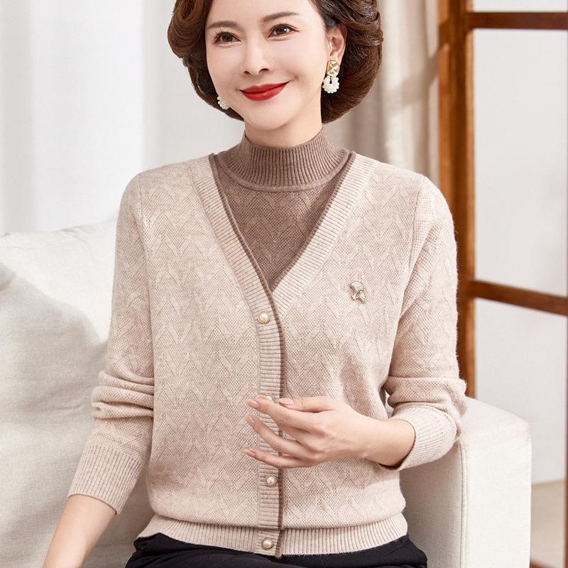 

Стильный многослойный вязаный свитер 2024 года для осени/зимы - Плюс бархат, толстый, теплый топ для женщин среднего и пожилого возраста XL (90-110 kg)