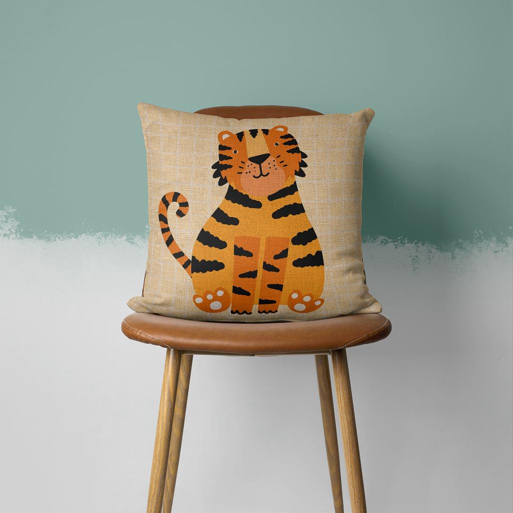 Tiger Zodiac Circus Animal Tiger Year Square Cotton Linen Cushion Decoration Pillow Case Printed Sofa Cushion Case 45Cm*45Cm