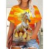 Summer Animal Horse Retro 3D Print T-Shirts Women Casual Short Sleeve T Shirt Streetwear Round Neck Tees Tops Female Clothing