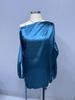 Asymmetrical Satin Blouse with Slanted Collar - Women's Spring/Autumn Collection