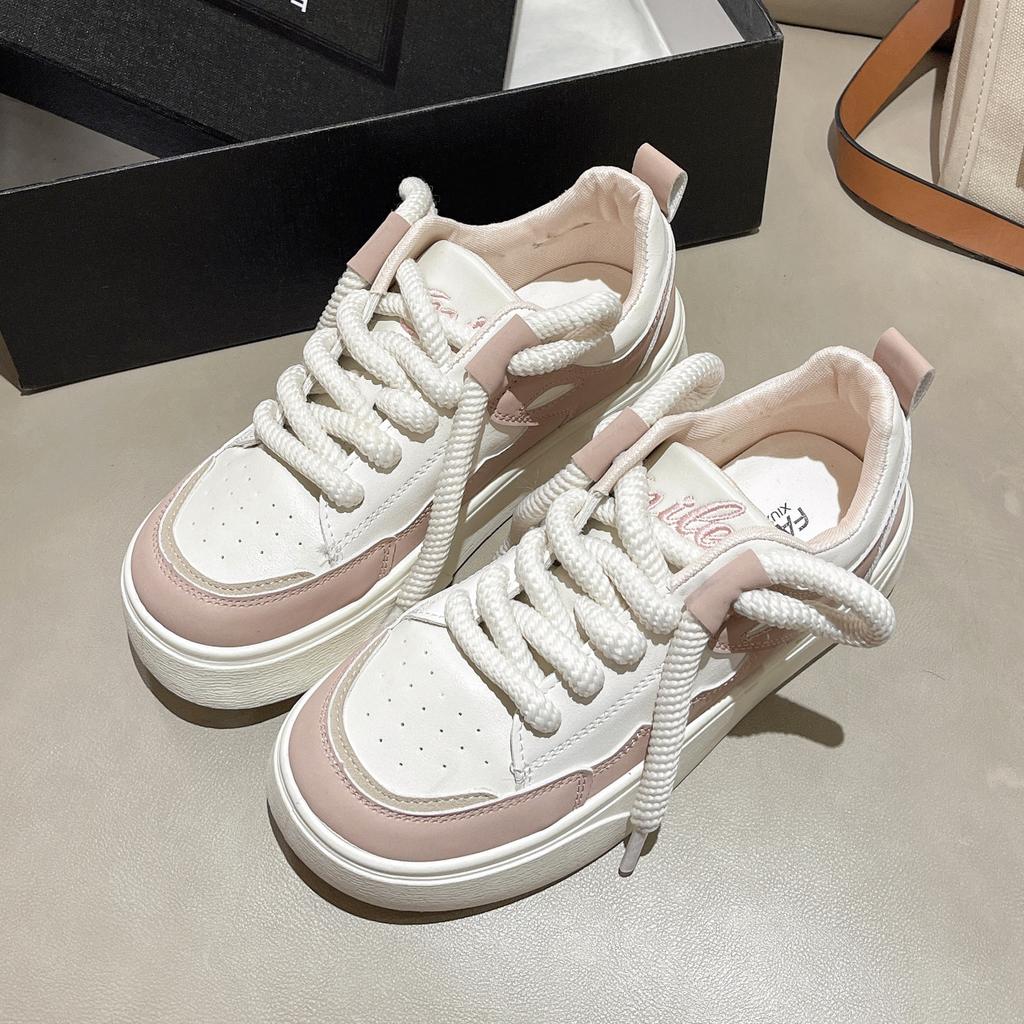 2024 Spring New Sneaker Student White Shoes Female Breathable Thick Sole Flat Shoes Women