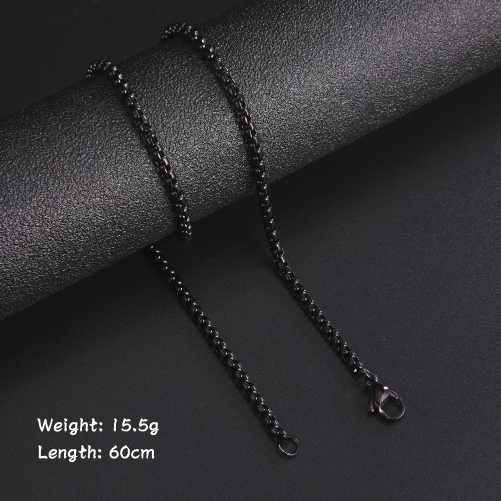 Skyrim Fashion 60cm Long Box Chain Necklace Men Stainless Steel Black Gold Color Link Chains Basic Punk Zircon Wholesale