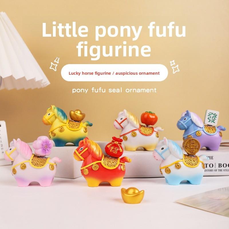 Small Pony Fortune Resin Desk Ornament With Lucky Symbols For Office Decor And Giftgiving