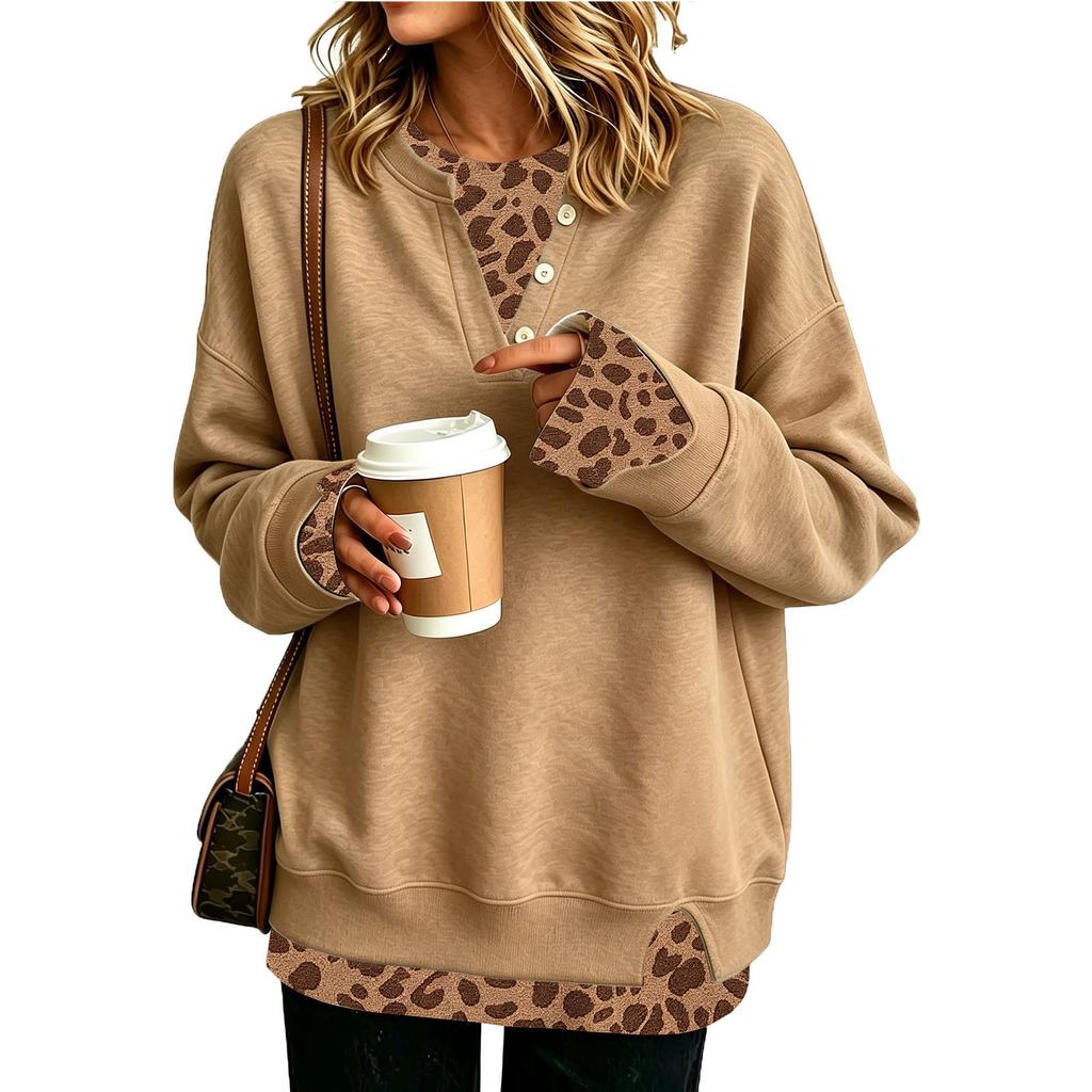 Women's Casual Two-Piece Long Sleeve Neck Pullover Top for Everyday Wear
