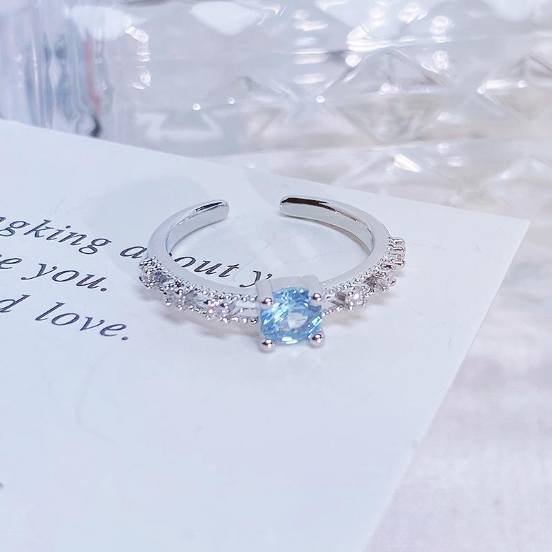 Explosive Sea Blue Zir*****Pen Ring Women'S Light Luxury Exquisite High-End Sense Niche Geometric Stacking Ring