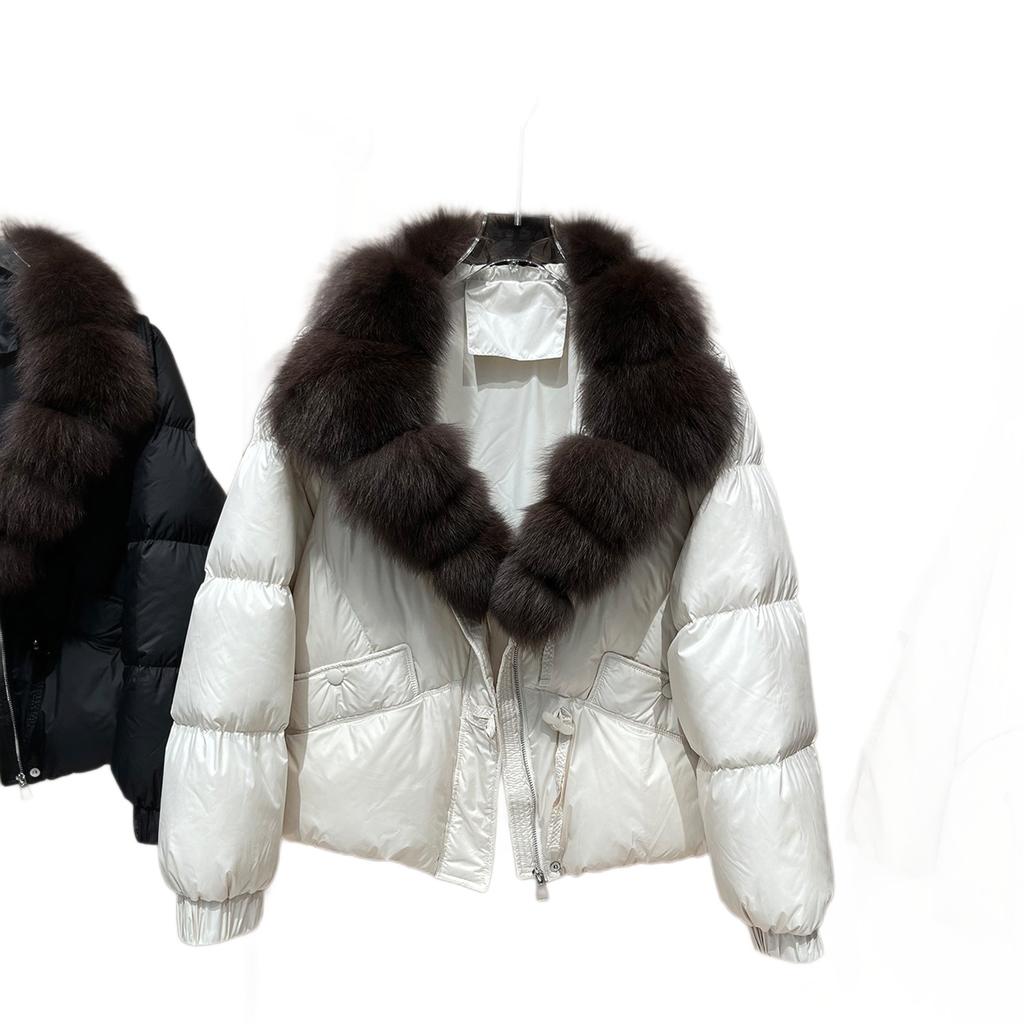 Winter New Natural Fox Big Fur Collar Down Jacket Women's Short Thickened Warm Loose White Duck Down Jacket