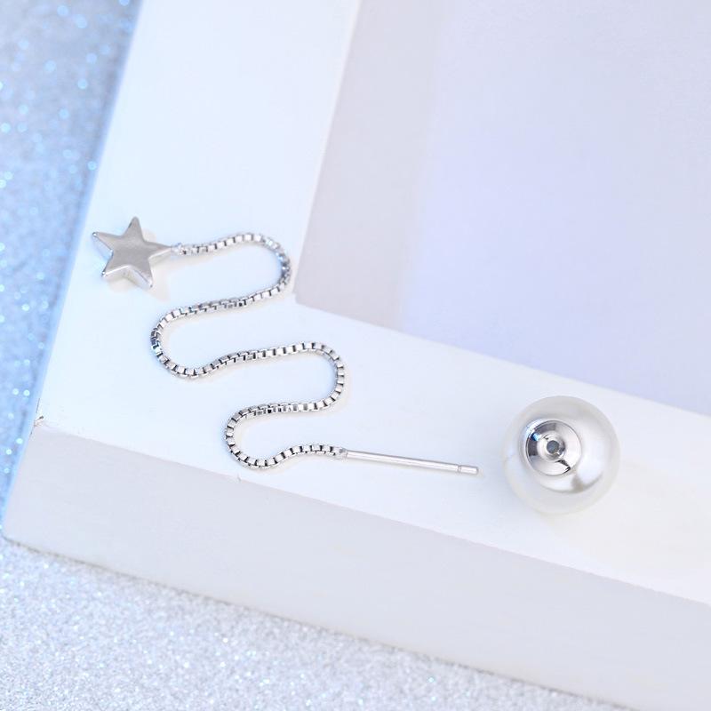 Pearl Earline, Earrings, Silver Stud Earrings, Women's Earrings, Long Style with Simple Temperament