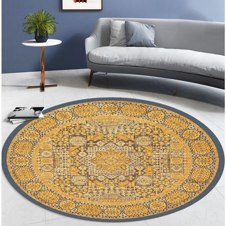 WTEMPO Round Ethnic Style Carpet Full Shop Washable Living Room Carpet Foldable Floor Mat