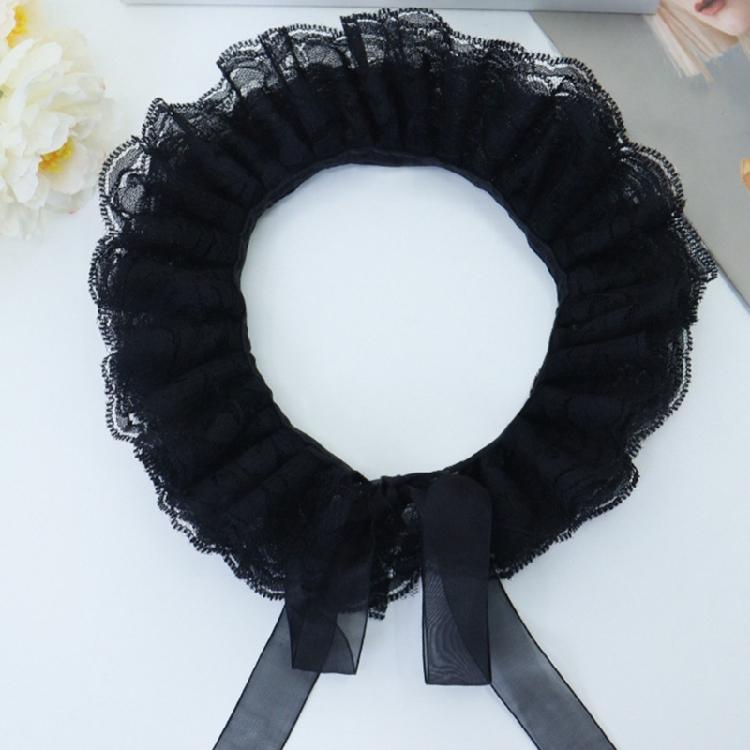 Womens Vintage Renaissances Double Layer Ruffled Lace False Collar Victorian Neck Ruff Shawl Scarf Costume Cosplay Props