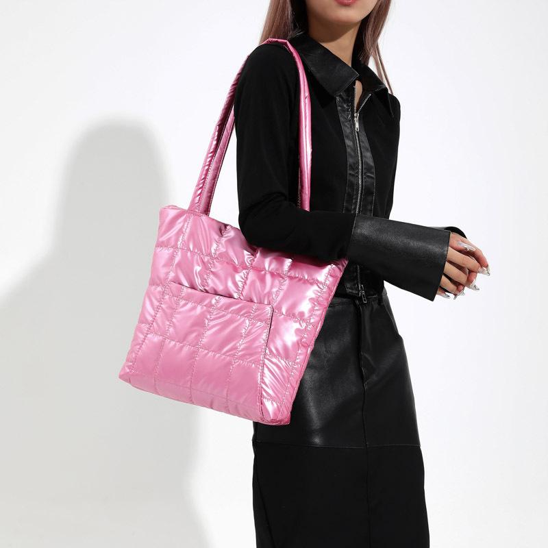 Yogodlns High Quality Winter Large Capacity Tote Fashion Feather Padded Handbag Women Underarm Bag Quilted Solid Color Shoulder Bag