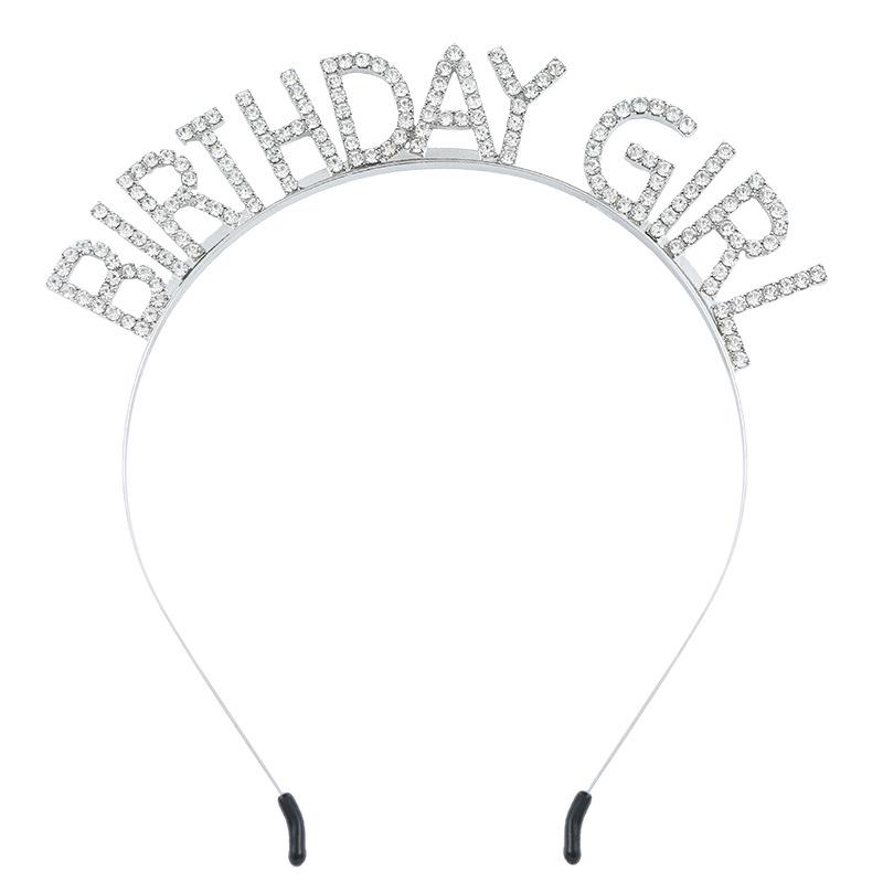 European & American Rhinestone Birthday Girl Headband: Alloy Party Gift