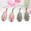 Handmade Agate Coffin Board Tree of Life Earrings - Natural Stone Crystal Dangle for Wealth and Harmony.