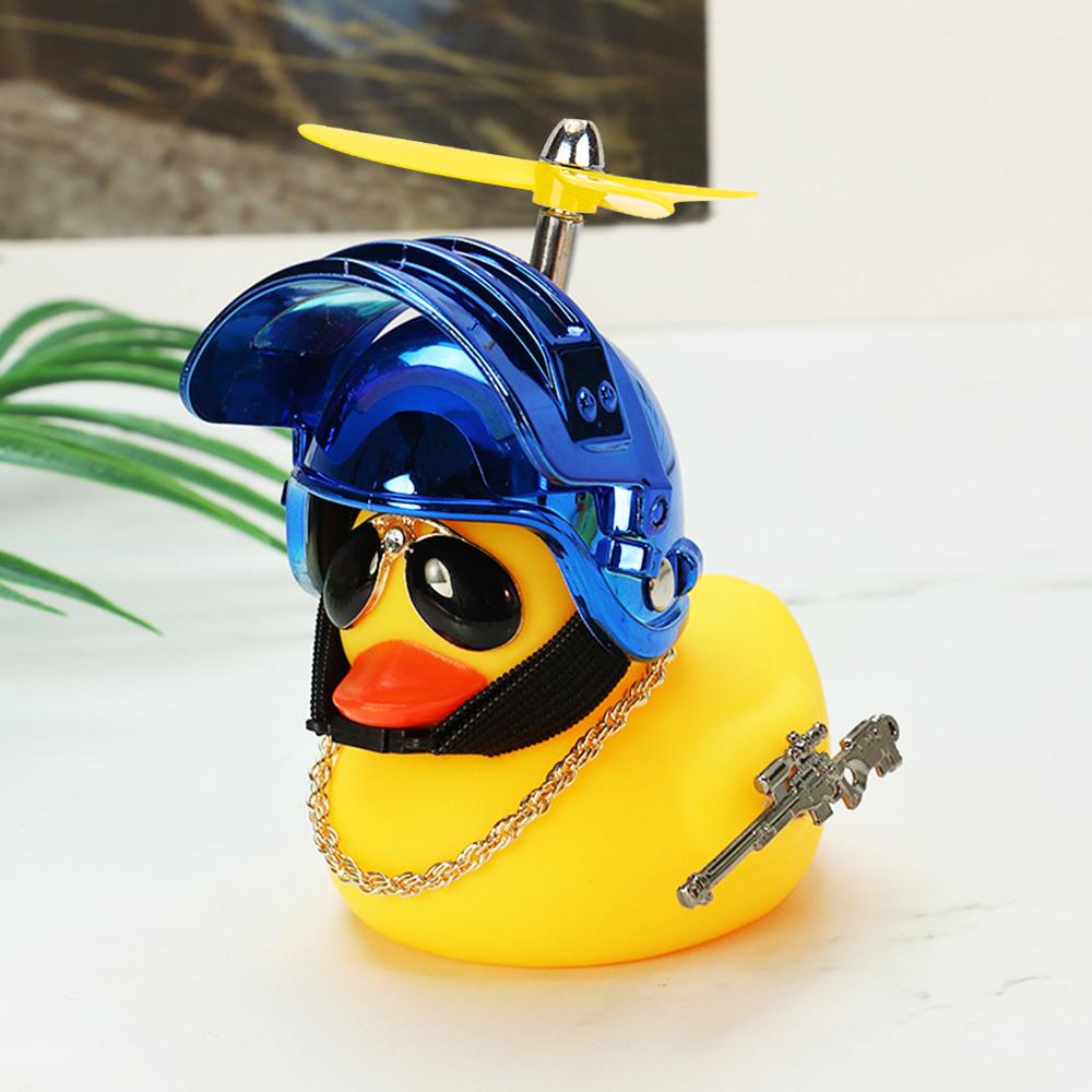 Cool Armed Duck In The Car Interior Decoration Yellow Duck with Helmet for Bike Motor with Strobe Light Car Accessories