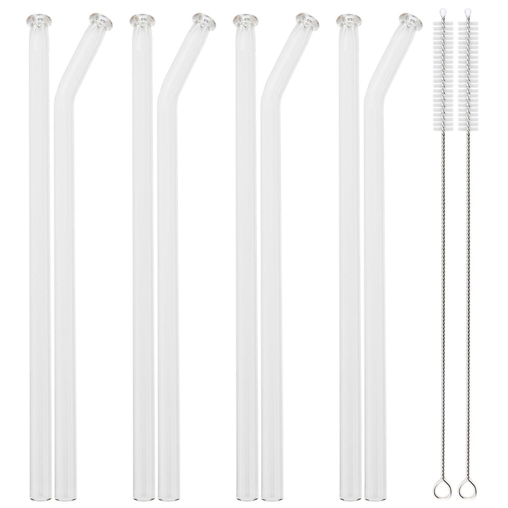8pcs High Borosilicate Glass Straw Sets Creative Glass Straw Milk Tea Juice Cocktail Straw Set with Brush Party Bar Accessories