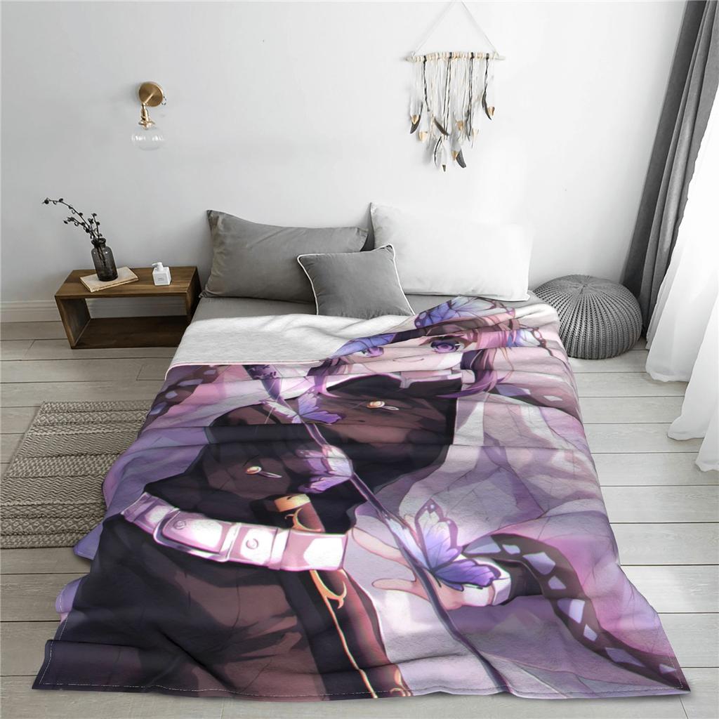 Demon Slayer Kochou Shinobu Manta Franela Verano Kimetsu No Yaiba Kamado Nezuko Manta Suave para Cama Sofá Edredón