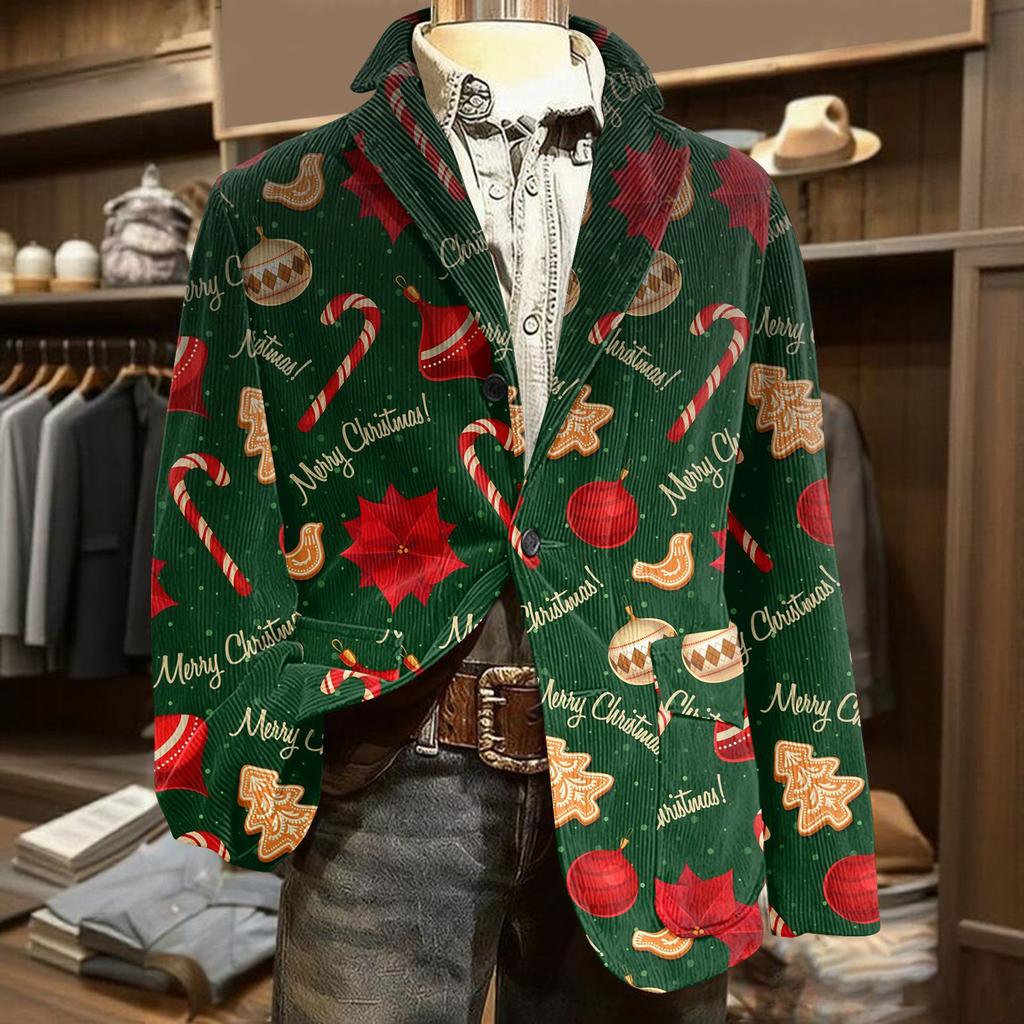 Men's Ugly Christmas Corduroy Warm Pocket Suit Jacket Cardigan Men's Casual Suit