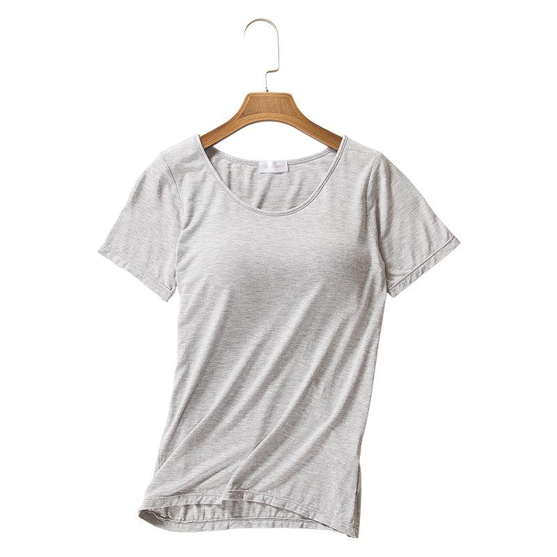 Women's Short-Sleeve Modal Tank with Chest Pad - No Bra Yoga Base Layer