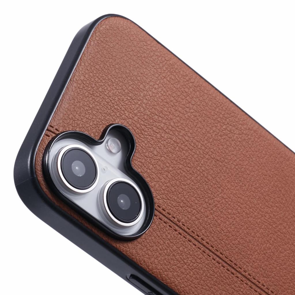 KIGC For iPhone 16 Case Litchi Texture Leather Coated PC+TPU Phone Cover