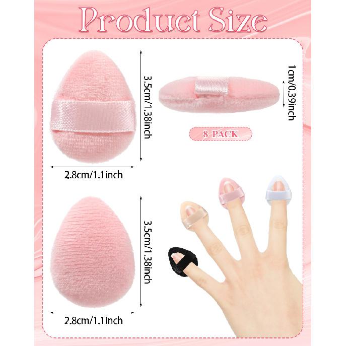 8 PCS Mini Powder Puff, Velour Finger Setting Powder Puffs for Face, Small Drop-Shaped Makeup Sponge (Black+White+Nude+Pink)