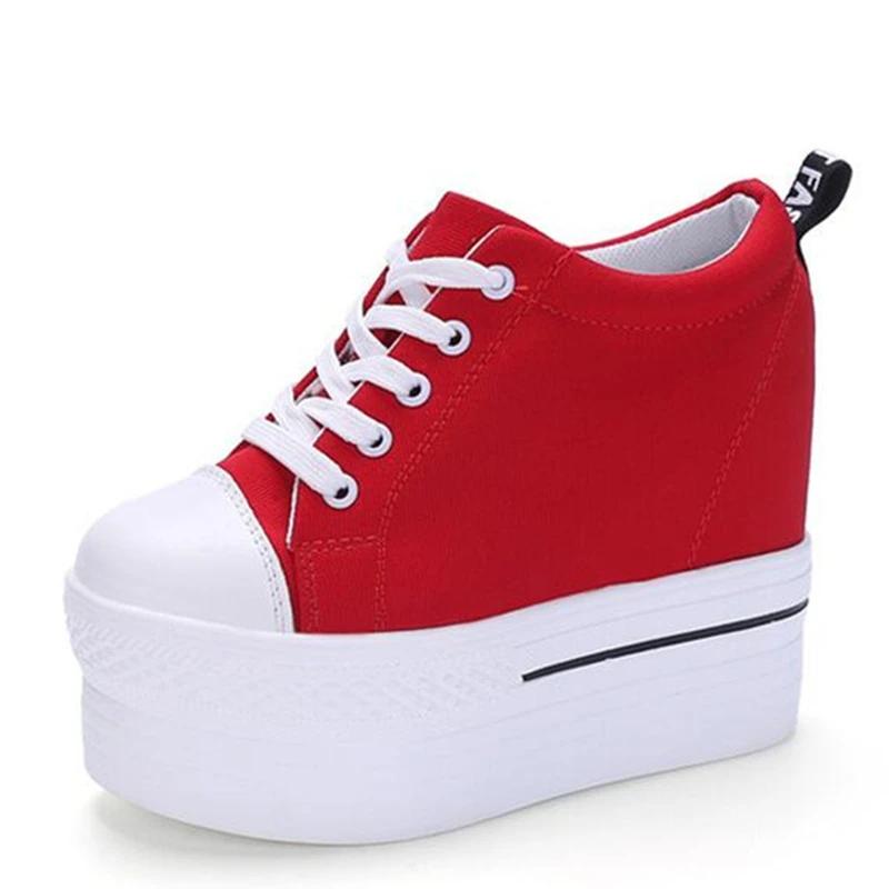 Fashion Wedges Canvas Shoes Woman Platform Vulcanized Shoes Hidden Heel Height Increasing Casual Shoes female chaussure femme