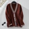 Vintage Autumn Winter Knitwear Cardigan Loose Long Sleeve V Neck Solid Color Sweater Top