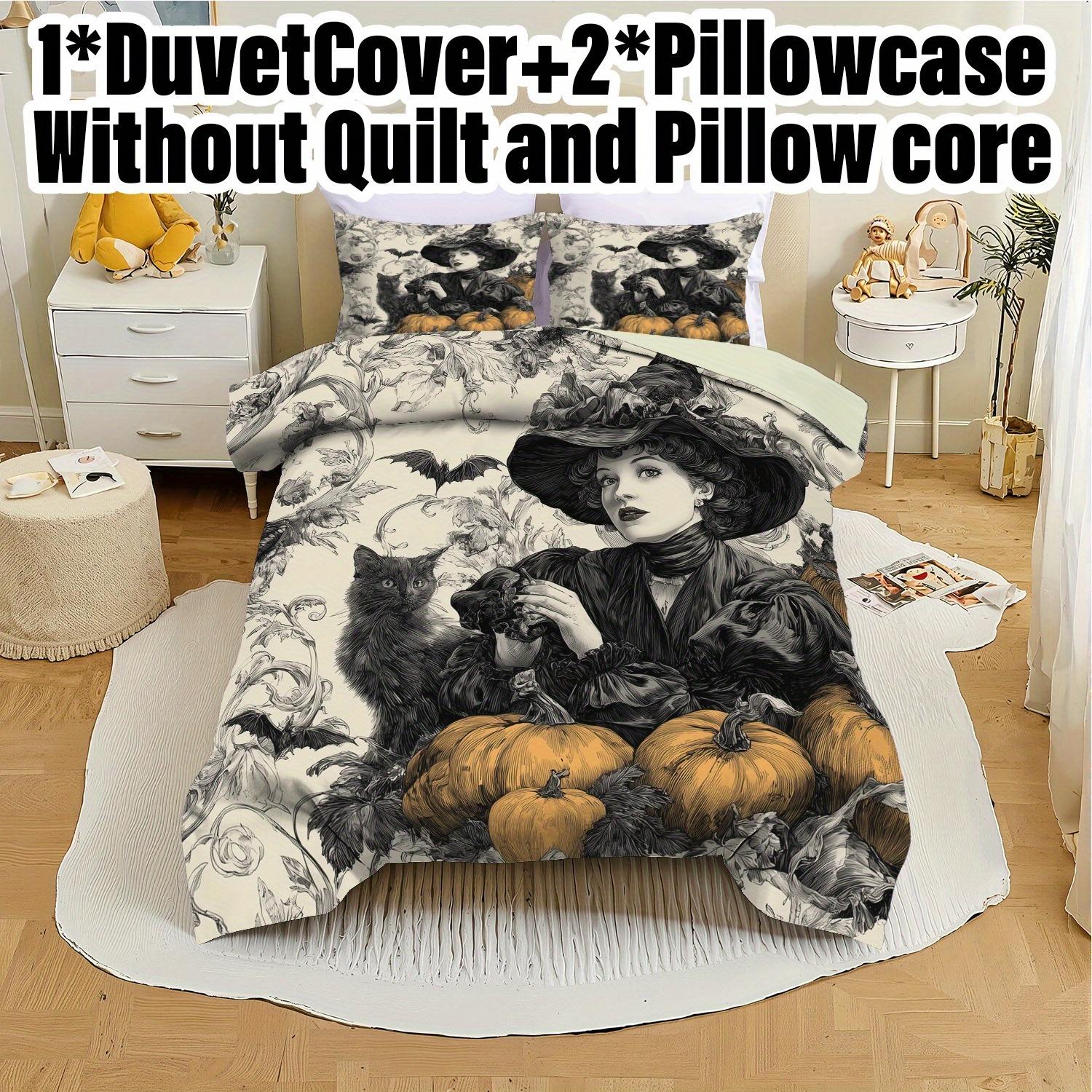 

3pcs Halloween Pumpkin Monster Duvet Cover Set without Core Quilt Cover with 2 PillowcasesSoft and Machine Washable Duvet Cover EU Single(135*200cm)3pcs