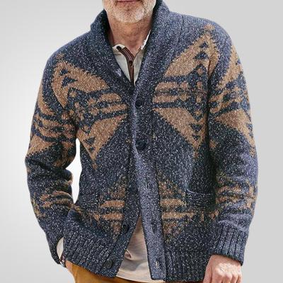 New Versatile Autumn And Winter Cardigan Men'S Retro Knitted Sweater Jacket Long Sleeved Heavy Jacquard Sweater