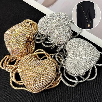 Estilo Luxo Mini Coração de Pêssego Diamante Corrente Bolsa Transversal Bolsas Para Mulheres Pedra Brilhante Bolsa de Ombro Festa Carteira Fofa