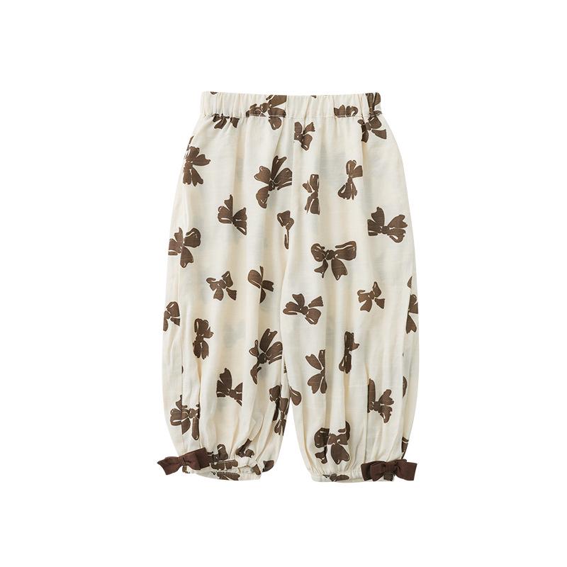 

Wuli Bu Girl s Wide-Leg Long Pants with Bow Print - Summer 2025 Edition 120 cm