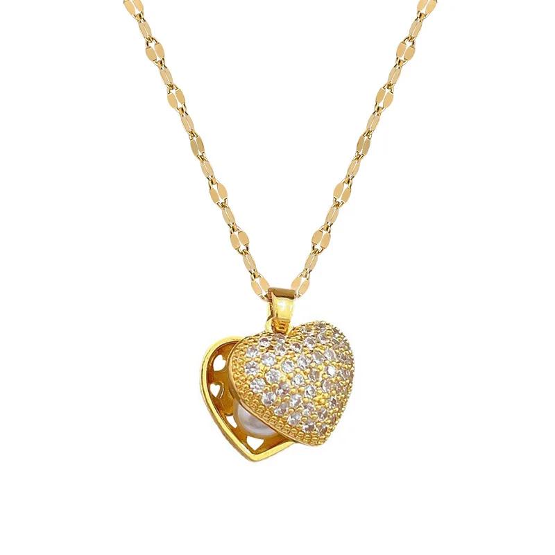 Moderna y Lujosa Cadena para Clavícula de Acero Inoxidable, Personalizable y Versátil, con Colgante de Ostra y Perla en Forma de Corazón de Melocotón