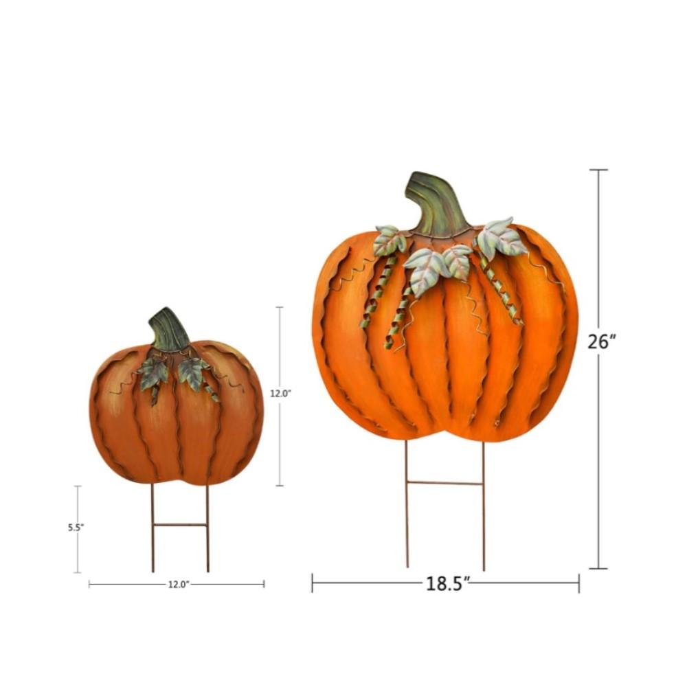 

2 шт. Металлические садовые колышки в виде тыквы высотой 17,5 дюйма и 26 дюймов - Осенние декоративные знаки для двора - Колышки для растений и цветов для помещений и улицы Осень Хэллоуин