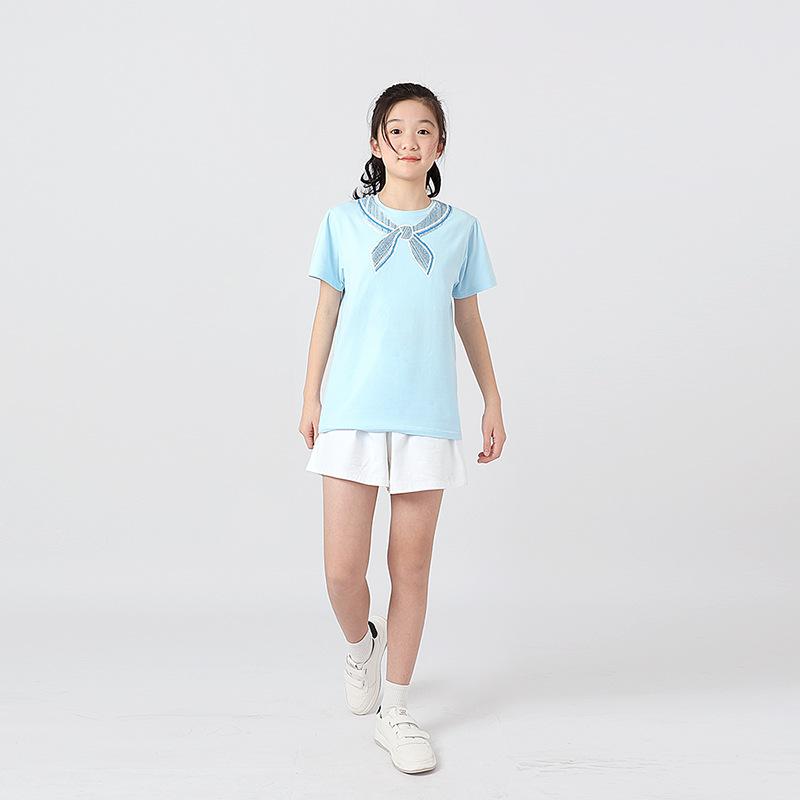 

Летняя корейская версия новой спортивной футболки с короткими рукавами для девочек, милый топ с пузырьковыми рукавами для девочек, детская футболка с короткими рукавами 160cm