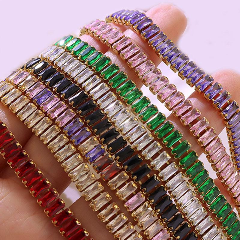 Black Iced Out Crystal Tennis Bracelets For Men Women Rectangle Zirconia Adjustable Chain on Hand Hip Hop Hippie Jewelry DZH051