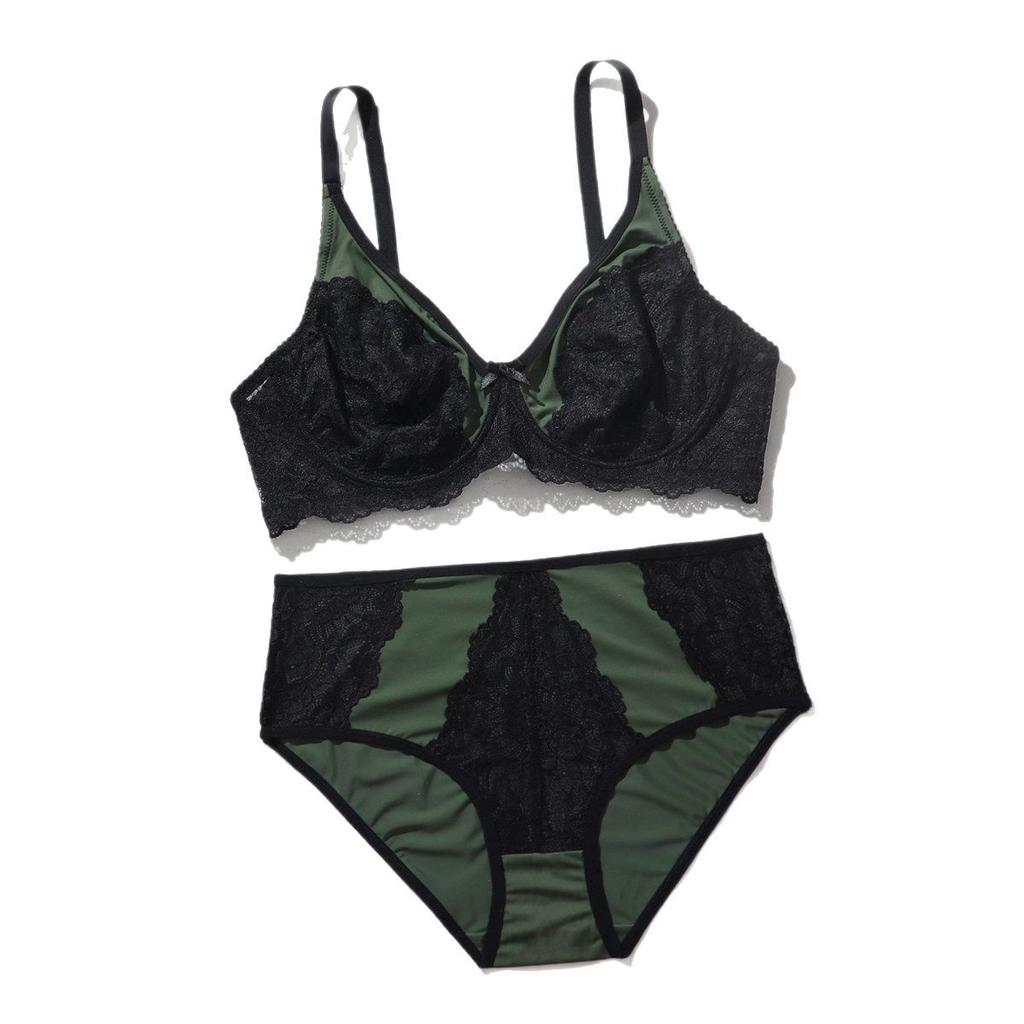 European and American Plus-size Women's Bra and Panty Sets Underwire Underwear Full-cup Translucent Lace Panties