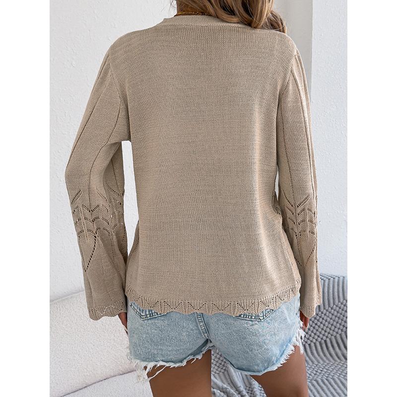 Spring Autumn Casual Lace Up Knitted Cardigan Sweater Women Fashion Clothes Hollow Long Sleeve Knitted Top Sunscreen Shirt