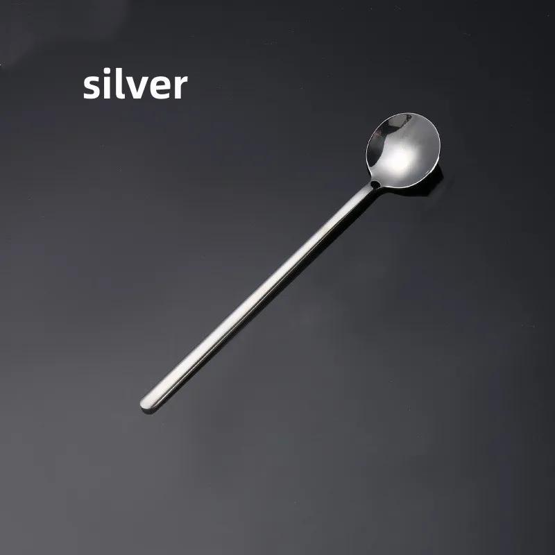 Kaffeelöffel aus Edelstahl mit rundem Kopf, langem Stiel, Eiscreme-Rührlöffel, Dessert-Mischlöffel, Küchengeschirr-Dekoration