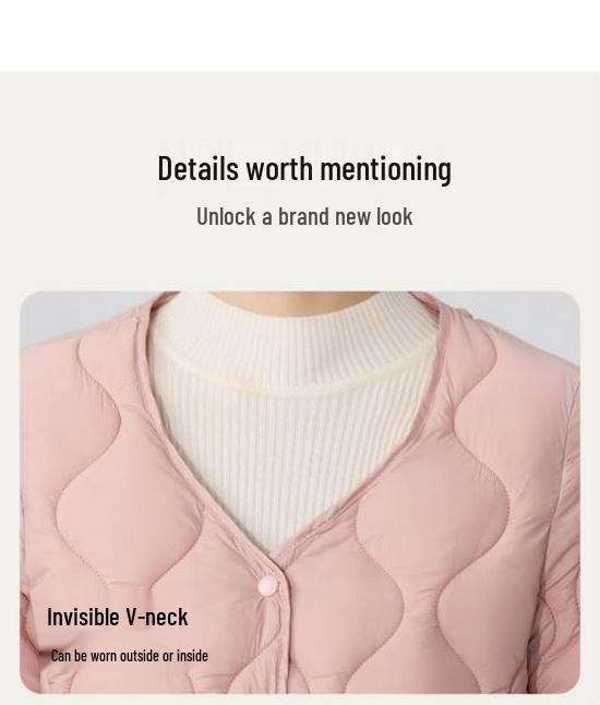 2026 Women's V-neck Geometric Down Cotton Jacket, Short Slimming Style for Autumn and Winter.