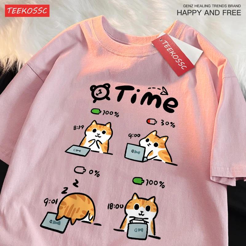 This summer Womens cartoon print loose shortsleeve Tshirt features a soft design with a round neckline