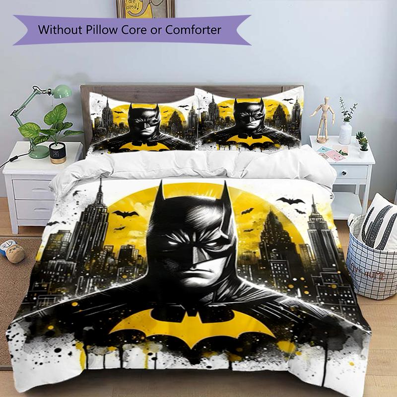 3pcs Duvet Cover Set (1*Duvet Cover + 2*Pillowcase, Without Core),Batman Print Bedding Set, Bedroom Decor, All‑Season, Birthday Gift