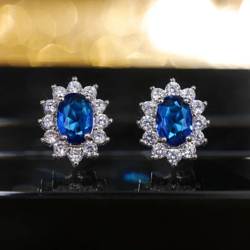 

European and American Colored Zircon Earrings, Short Styles for Women s Engagement, Wedding, Party, Exquisite Gifts, Zircon