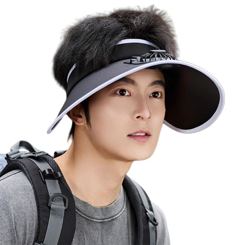 

USB Chargeable Wide Brims Hat with Adjustable Speed Cooling Fan Sun Protective Hat for Outdoor Sport Beach Activity чорний
