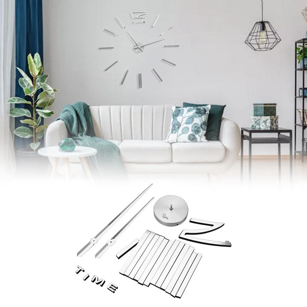 3D Mirror Luxury Modern Large Wall Clock Sticker Room Art Home Decor Silver