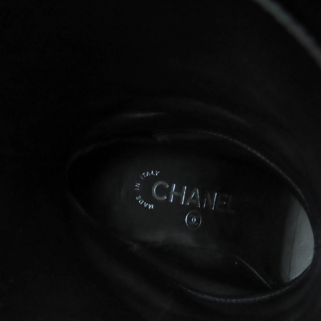 Great CHANEL Knee-high boots black leather Women 36 G30379 Used